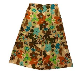 Soft Burlap Floral Midi Skirt